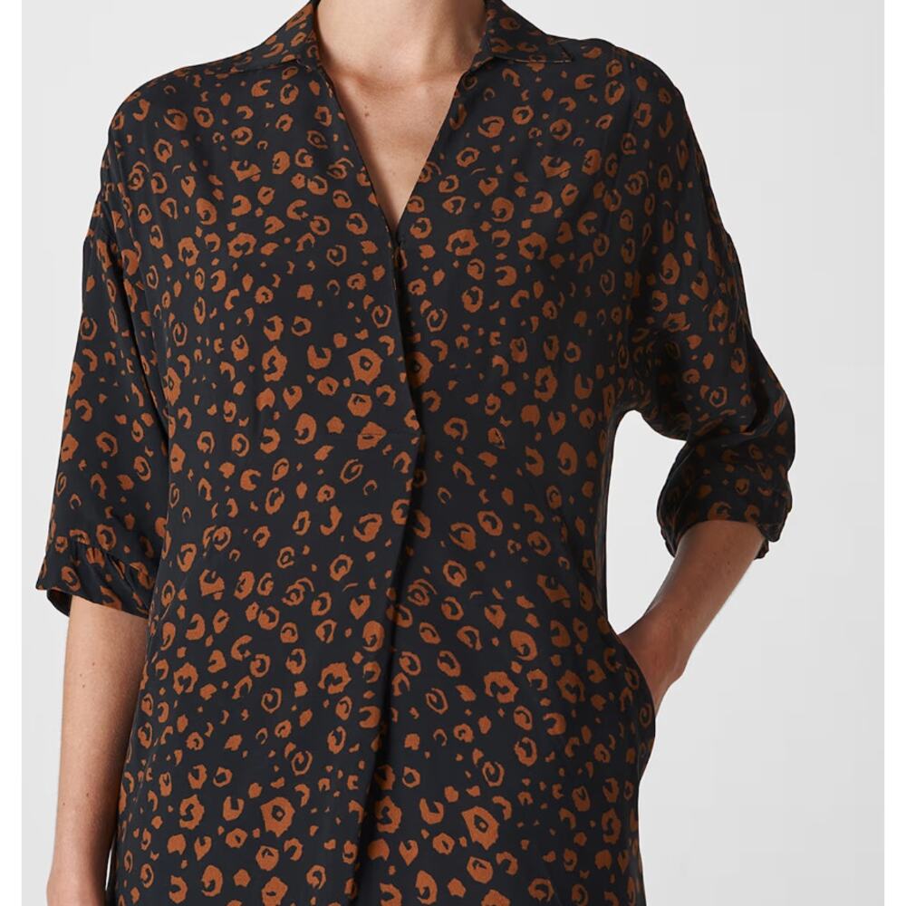 Whistles Lola Cheetah Print Shirt Dress Small Black Brown Animal Print Neutral - Picture 2 of 15
